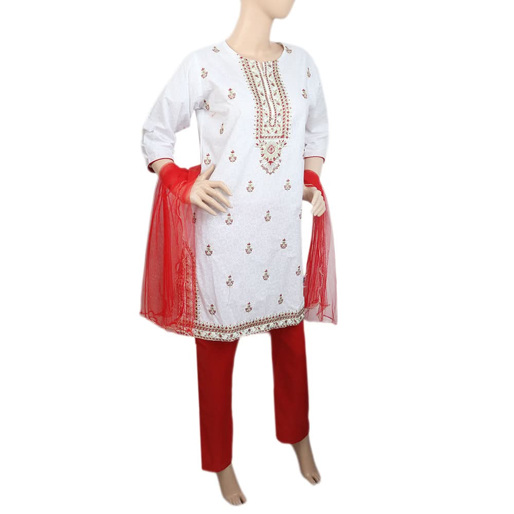 Women's Embroidered 3Pcs Suit - White, Women, Shalwar Suits, Chase Value, Chase Value