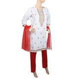 Women's Embroidered 3Pcs Suit - White, Women, Shalwar Suits, Chase Value, Chase Value