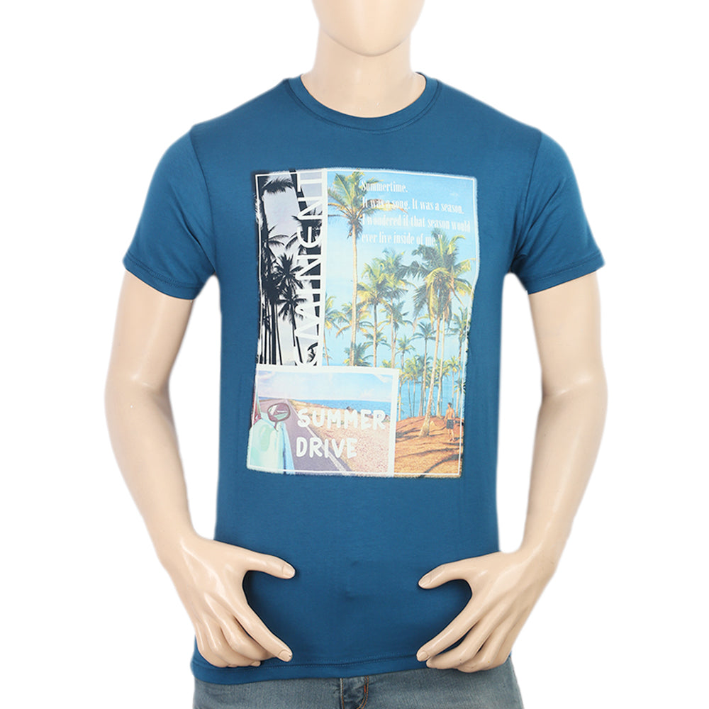 Men's Half Sleeves Digital Printed T-Shirt - Steel Green, Men, T-Shirts And Polos, Chase Value, Chase Value
