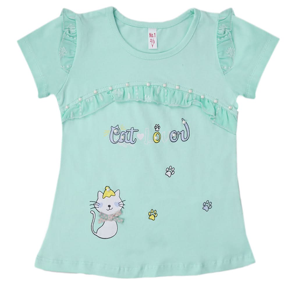 Girls Half Sleeves T-Shirt - Cyan, Kids, Girls T-Shirts, Chase Value, Chase Value