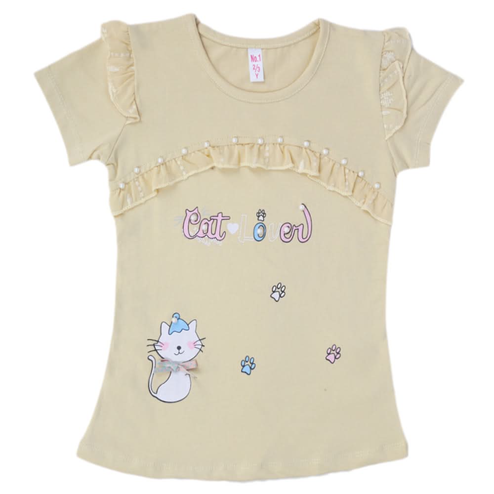 Girls Half Sleeves T-Shirt - Beige, Kids, Girls T-Shirts, Chase Value, Chase Value