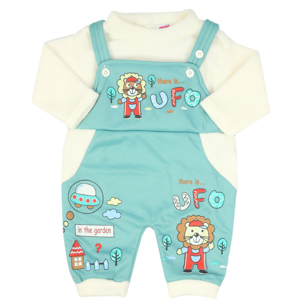 Newborn Boys Full Sleeves Romper - Steel Green, Newborn Boys Rompers, Chase Value, Chase Value