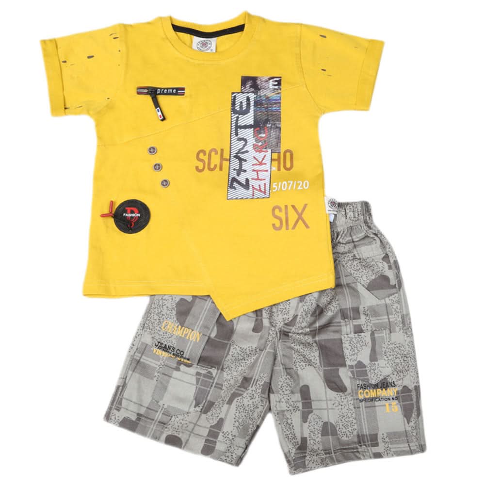 Boys Half Sleeves Suit 6B-43 - Yellow, Kids, Boys Sets And Suits, Chase Value, Chase Value