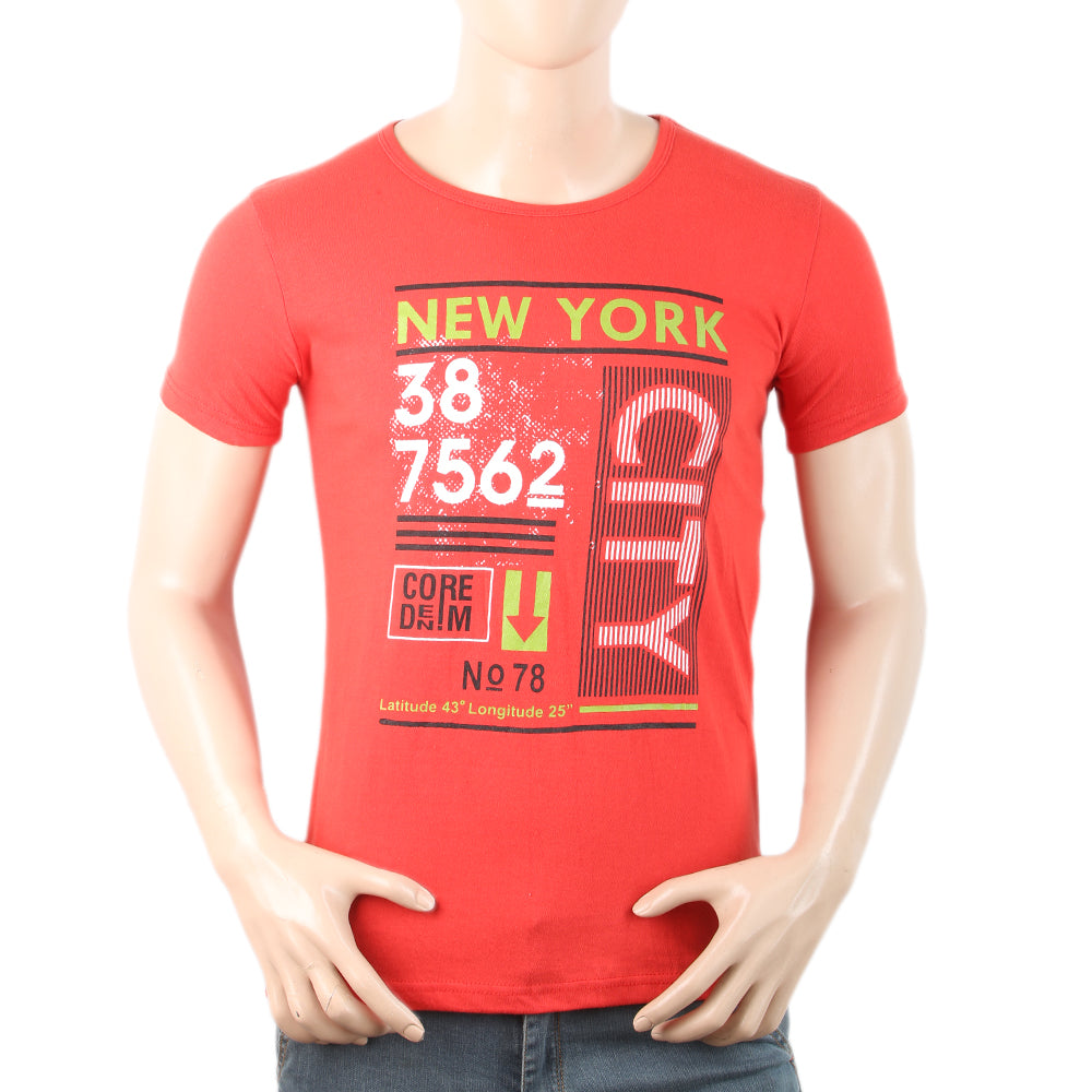 Mens Half Sleeves Printed T-Shirt - Red, Men, T-Shirts And Polos, Chase Value, Chase Value
