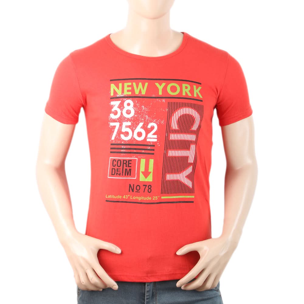 Mens Half Sleeves Printed T-Shirt - Red, Men, T-Shirts And Polos, Chase Value, Chase Value
