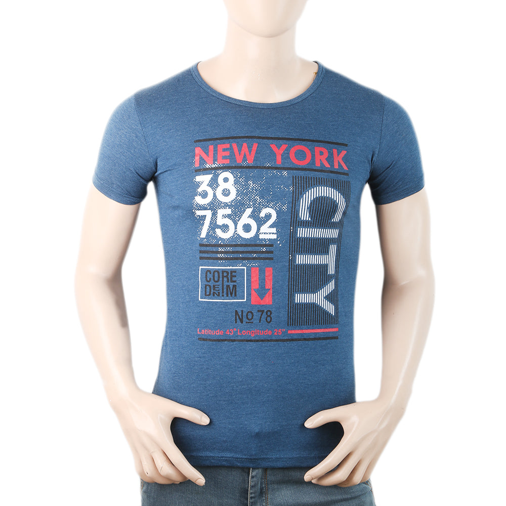 Mens Half Sleeves Printed T-Shirt - Steel-Blue, Men, T-Shirts And Polos, Chase Value, Chase Value