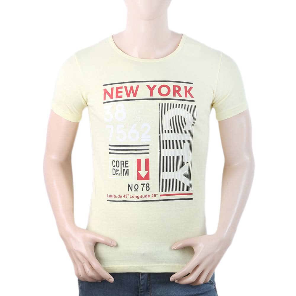 Mens Half Sleeves Printed T-Shirt - Yellow, Men, T-Shirts And Polos, Chase Value, Chase Value