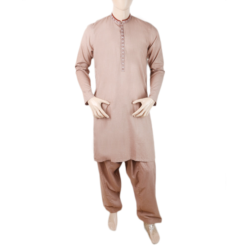 Men's Mashriq Embroidered Kurta Shalwar Suit - Brown, Men, Shalwar Kameez, Chase Value, Chase Value