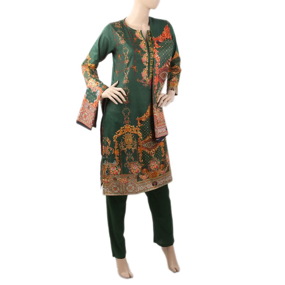 Women's Printed 3Pcs Shalwar Suit WQB 5034 A - Green, Women, Shalwar Suits, Chase Value, Chase Value