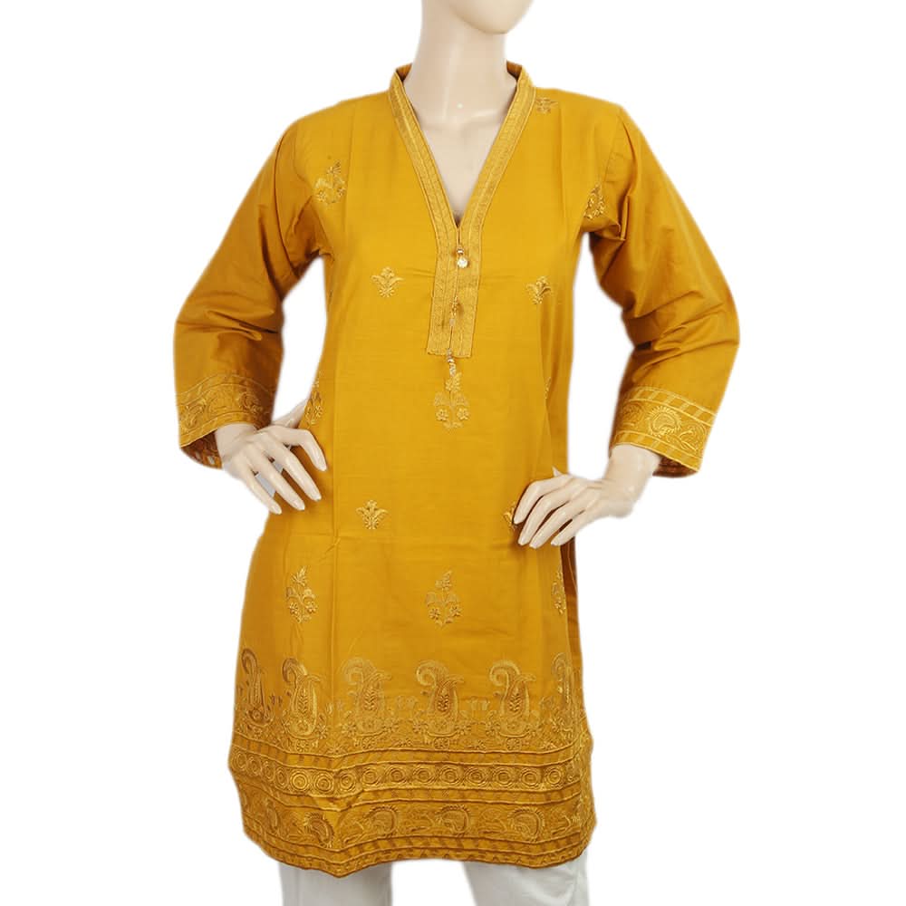 Women's Embroidered Kurti - Mustard, Women, Ready Kurtis, Chase Value, Chase Value
