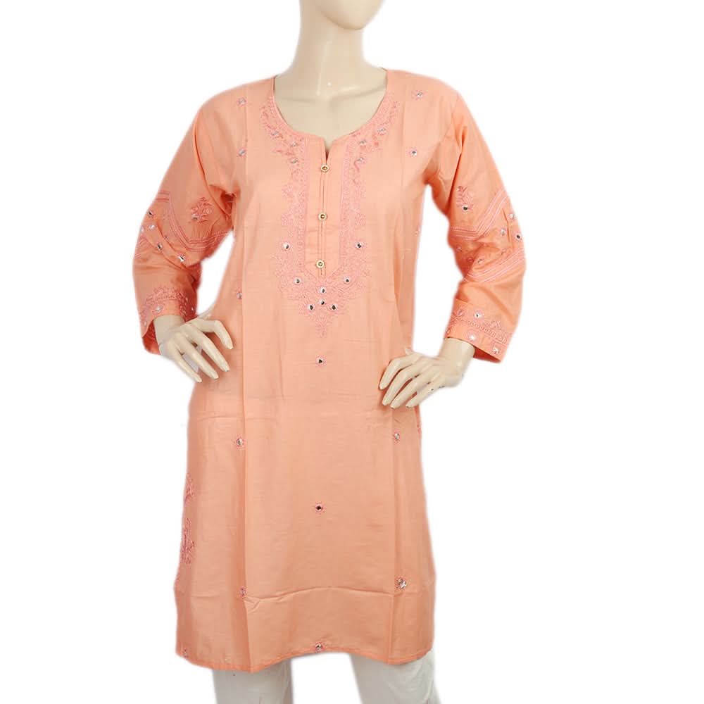 Women's Embroidered Kurti - Peach, Women, Ready Kurtis, Chase Value, Chase Value