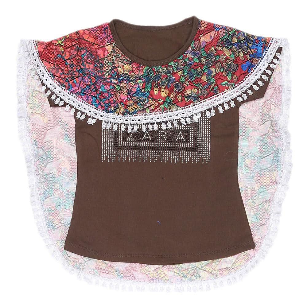 Girls Half Sleeve Printed T-Shirt - Brown - test-store-for-chase-value