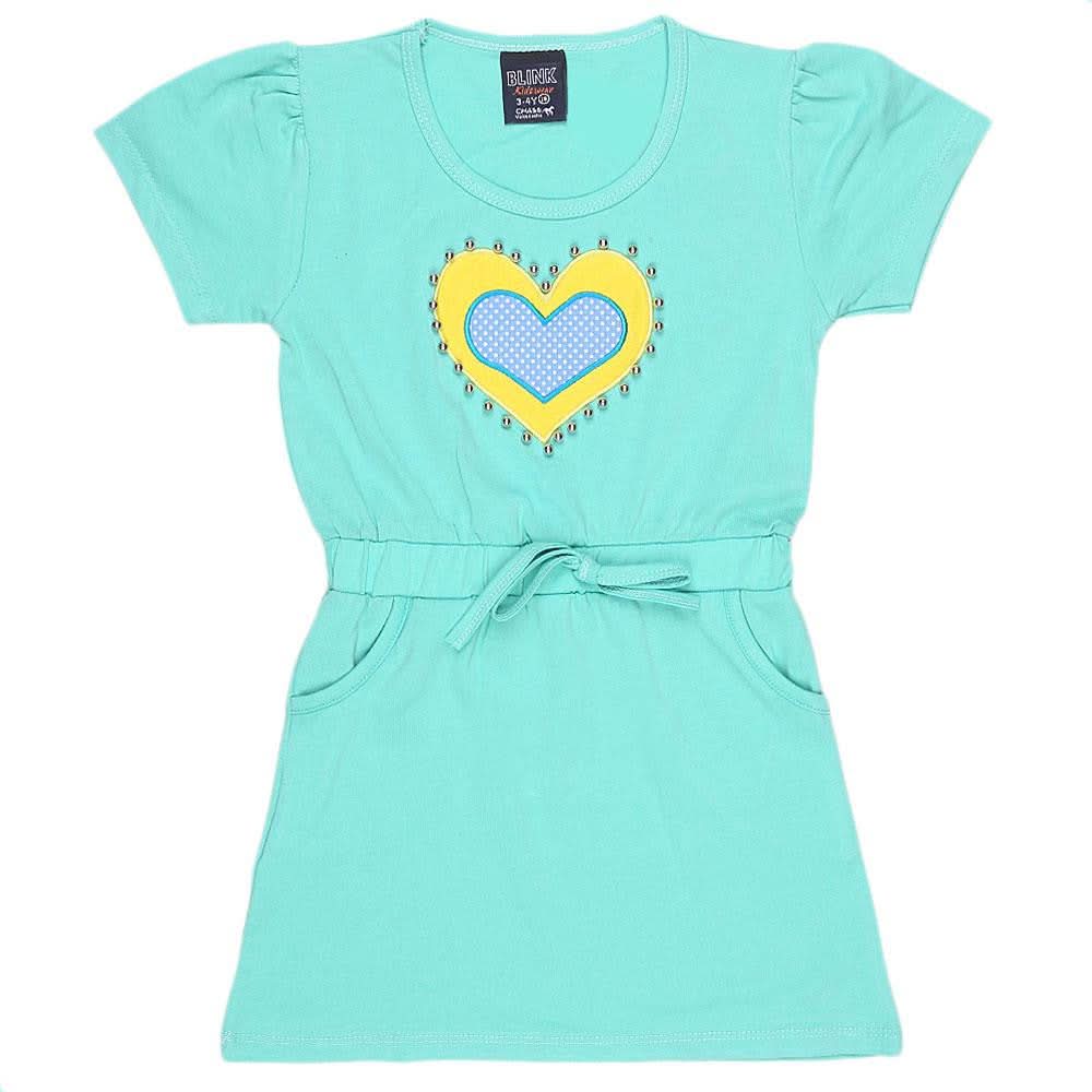 Girls Half Sleeve Long T-Shirt - Cyan - test-store-for-chase-value