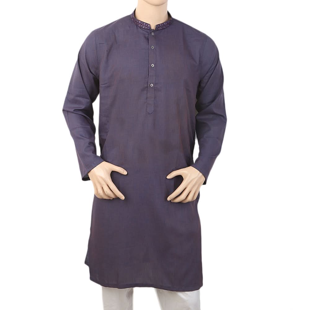 Men's Slim Fit Embroidered Kurta - Dark Purple, Men, Kurtas, Chase Value, Chase Value