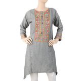Women's Embroidered Kurti Front Button - Grey, Women, Ready Kurtis, Chase Value, Chase Value