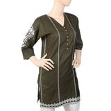 Women's Embroidered Kurti With Front Button - Olive Green, Women, Ready Kurtis, Chase Value, Chase Value