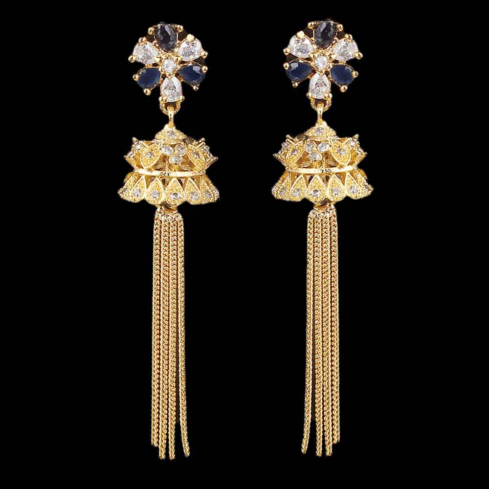 Women's Jhumki - Golden & Navy Blue, Women, Earrings & Tops, Chase Value, Chase Value