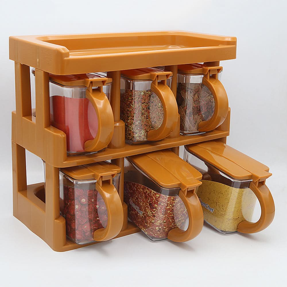 Master Chief Spice Rack 6 Jars Set 450ml - Brown, Home & Lifestyle, Storage Boxes, Chase Value, Chase Value