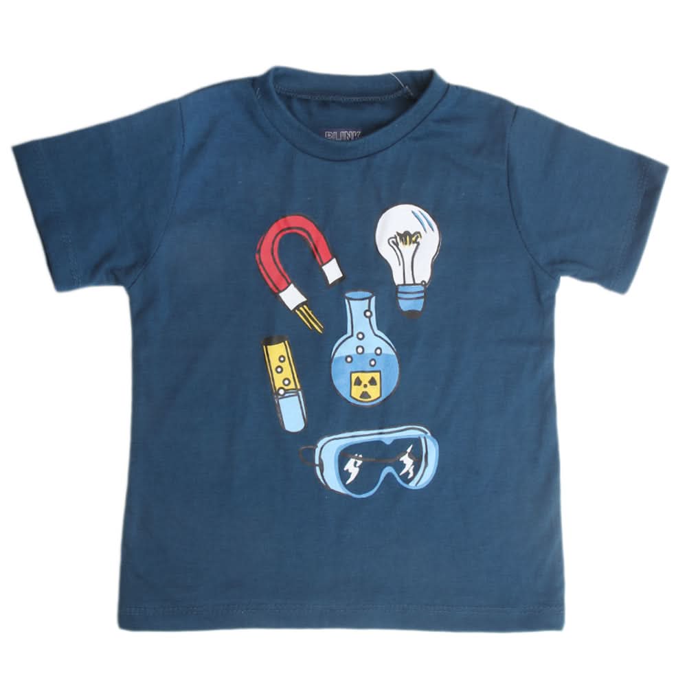 Boys Printed Half Sleeves T-Shirt 4735 - Steel Blue, Kids, Boys T-Shirts, Chase Value, Chase Value
