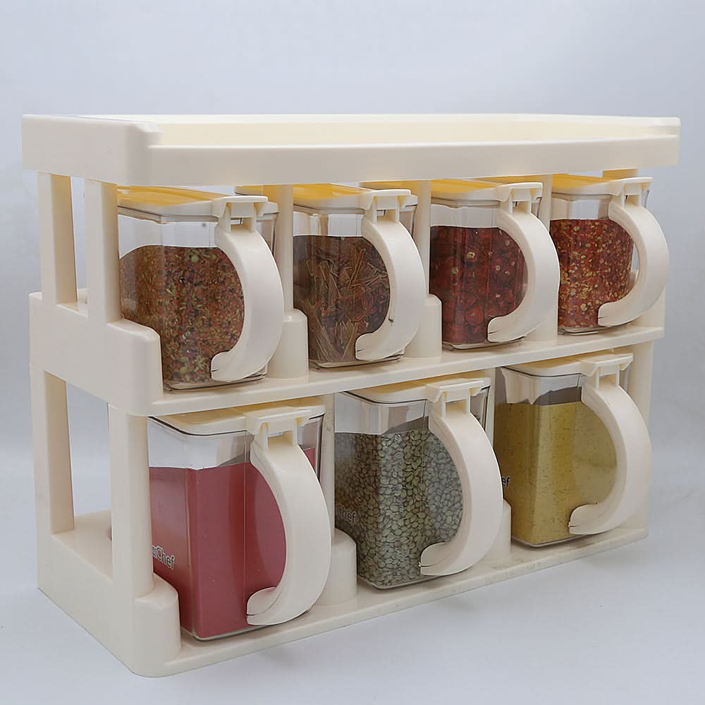 Master Chef Spice Rack 7 Jars Set 450ml - Beige, Home & Lifestyle, Storage Boxes, Chase Value, Chase Value