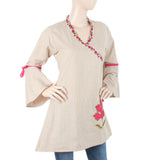 Women's Check Embroidered Kurti Angrakha Style - Mustard, Women, Ready Kurtis, Chase Value, Chase Value