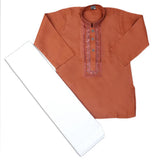 Boys Embroidered Kurta Shalwar Suit - Dark Brown, Kids, Boys Shalwar Kameez, Chase Value, Chase Value