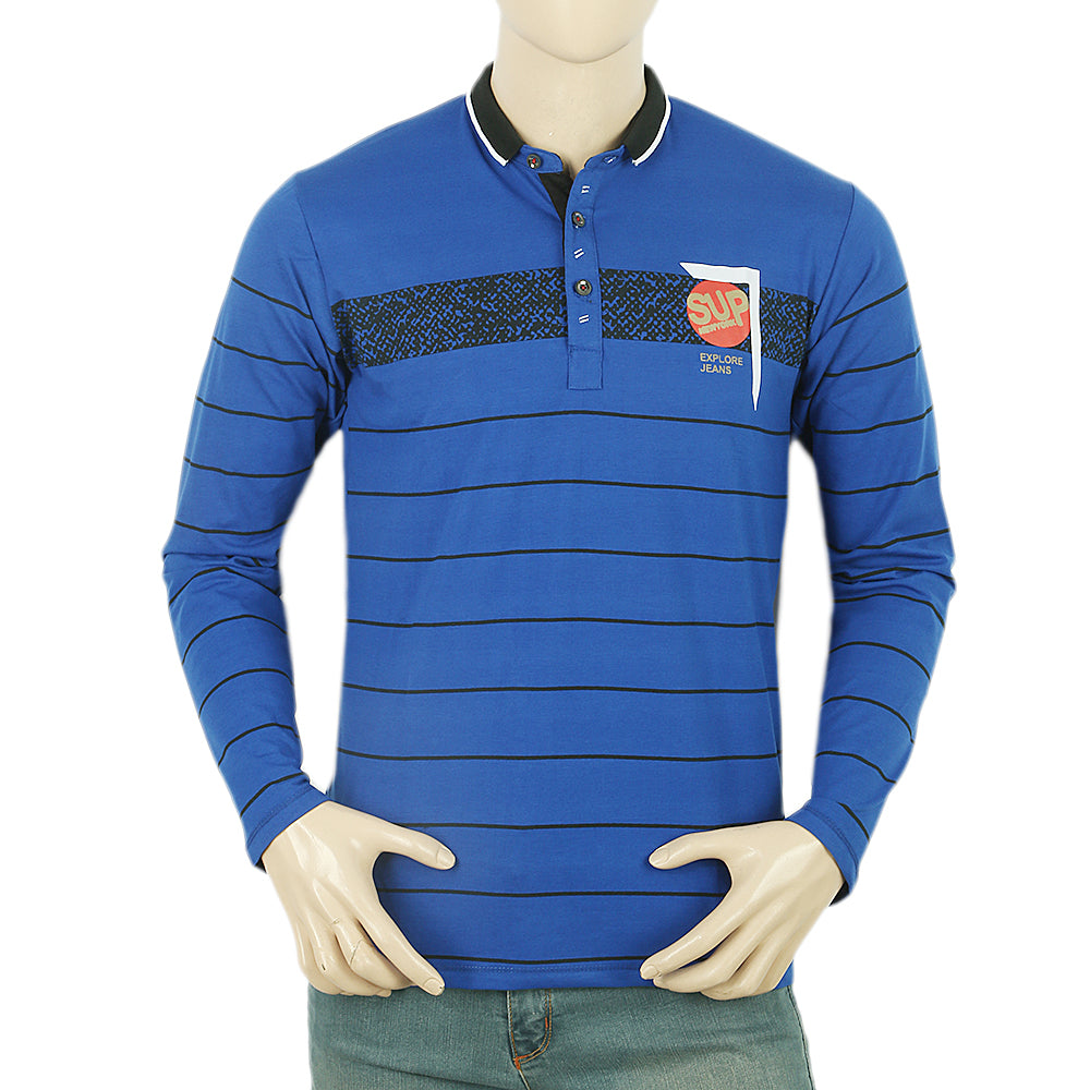 Men's Full Sleeves Sherwani Collar T-Shirt - Royal Blue, Men, T-Shirts And Polos, Chase Value, Chase Value
