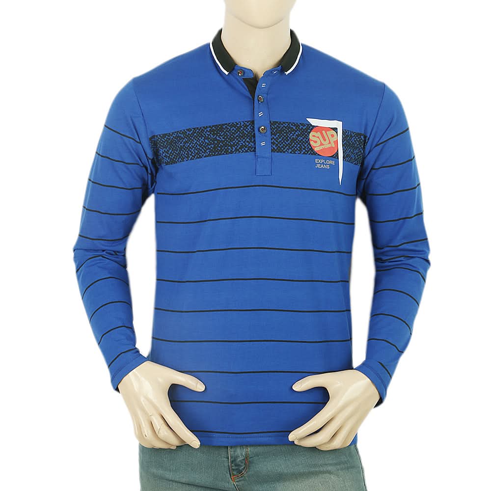 Men's Full Sleeves Sherwani Collar T-Shirt - Royal Blue, Men, T-Shirts And Polos, Chase Value, Chase Value