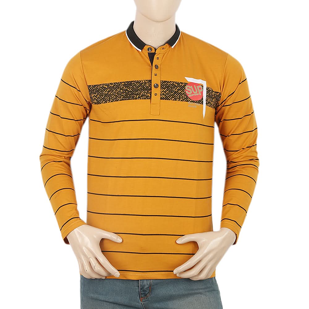 Men's Full Sleeves Sherwani Collar T-Shirt - Mustard, Men, T-Shirts And Polos, Chase Value, Chase Value
