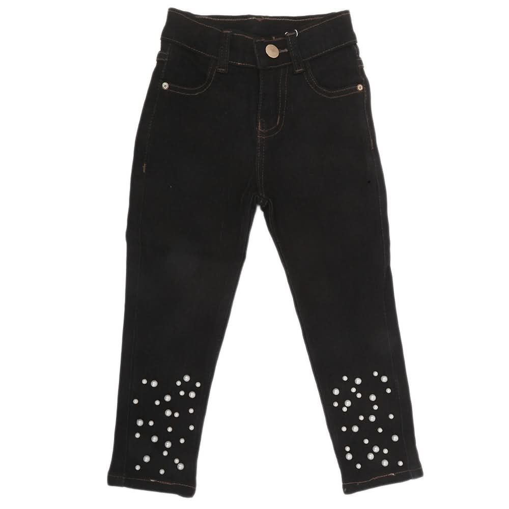 Girls Pearls Bottom Denim Pant - Black, Kids, Girls Pants And Capri, Chase Value, Chase Value