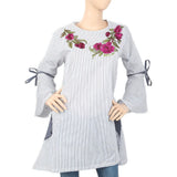 Women's Stripe Embroidered Kurti With Cut Sleeve - Grey, Women, Ready Kurtis, Chase Value, Chase Value