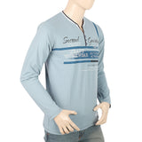 Men's Full Sleeves Y-Studs Collar T-Shirt - Light Blue, Men, T-Shirts And Polos, Chase Value, Chase Value
