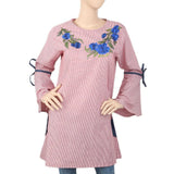 Women's Stripe Embroidered Kurti With Cut Sleeve - Maroon, Women, Ready Kurtis, Chase Value, Chase Value