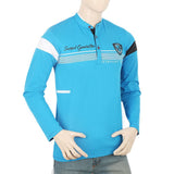 Men's Full Sleeves Sherwani Collar T-Shirt - Blue, Men, T-Shirts And Polos, Chase Value, Chase Value