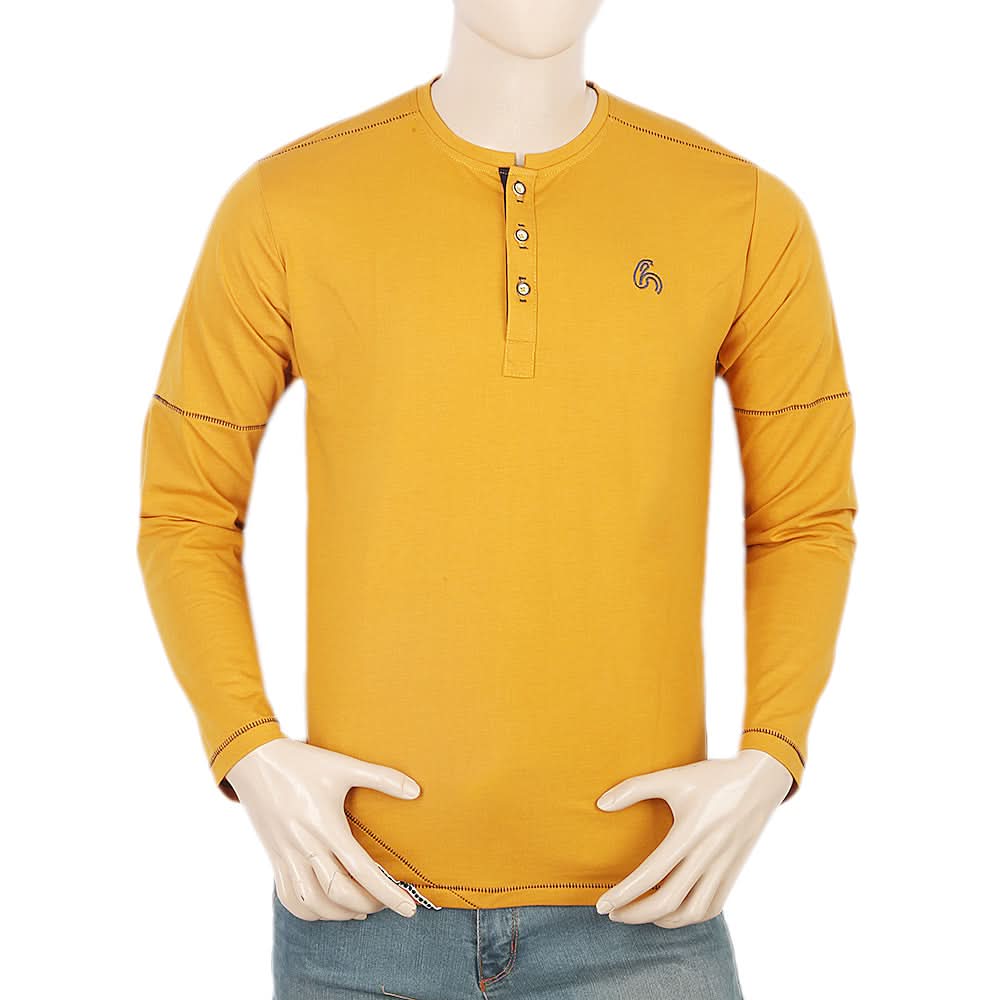 Men's Full Sleeves Round Neck T-Shirt - Mustard, Men, T-Shirts And Polos, Chase Value, Chase Value