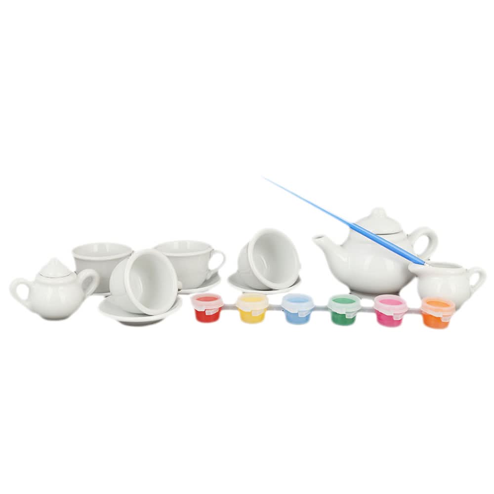 Ceramic Tea Set 15 Pieces Toys For Kids - White, Kids, Cosmetic and Kitchen Sets, Chase Value, Chase Value