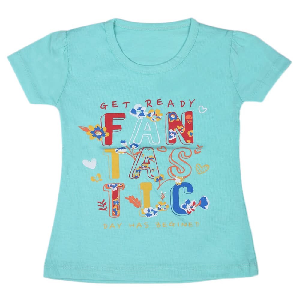Girls Half Sleeves T-Shirt - Cyan, Kids, Girls T-Shirts, Chase Value, Chase Value