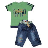 Boys Half Sleeves Denim Suit - Green, Kids, Boys Sets And Suits, Chase Value, Chase Value