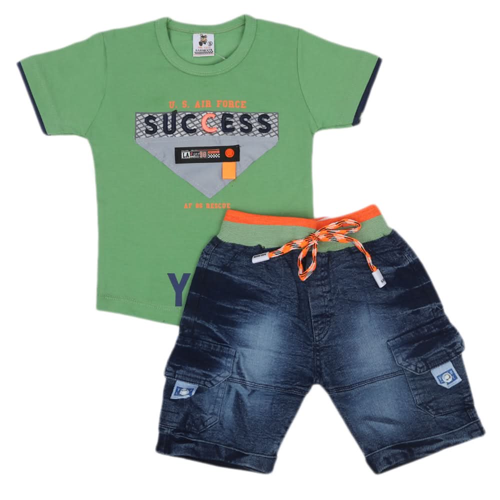 Boys Half Sleeves Denim Suit - Green, Kids, Boys Sets And Suits, Chase Value, Chase Value