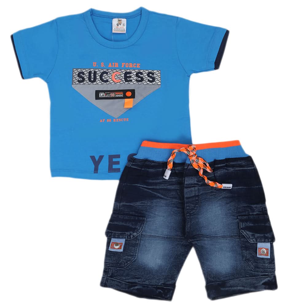 Boys Half Sleeves Denim Suit - Blue, Kids, Boys Sets And Suits, Chase Value, Chase Value