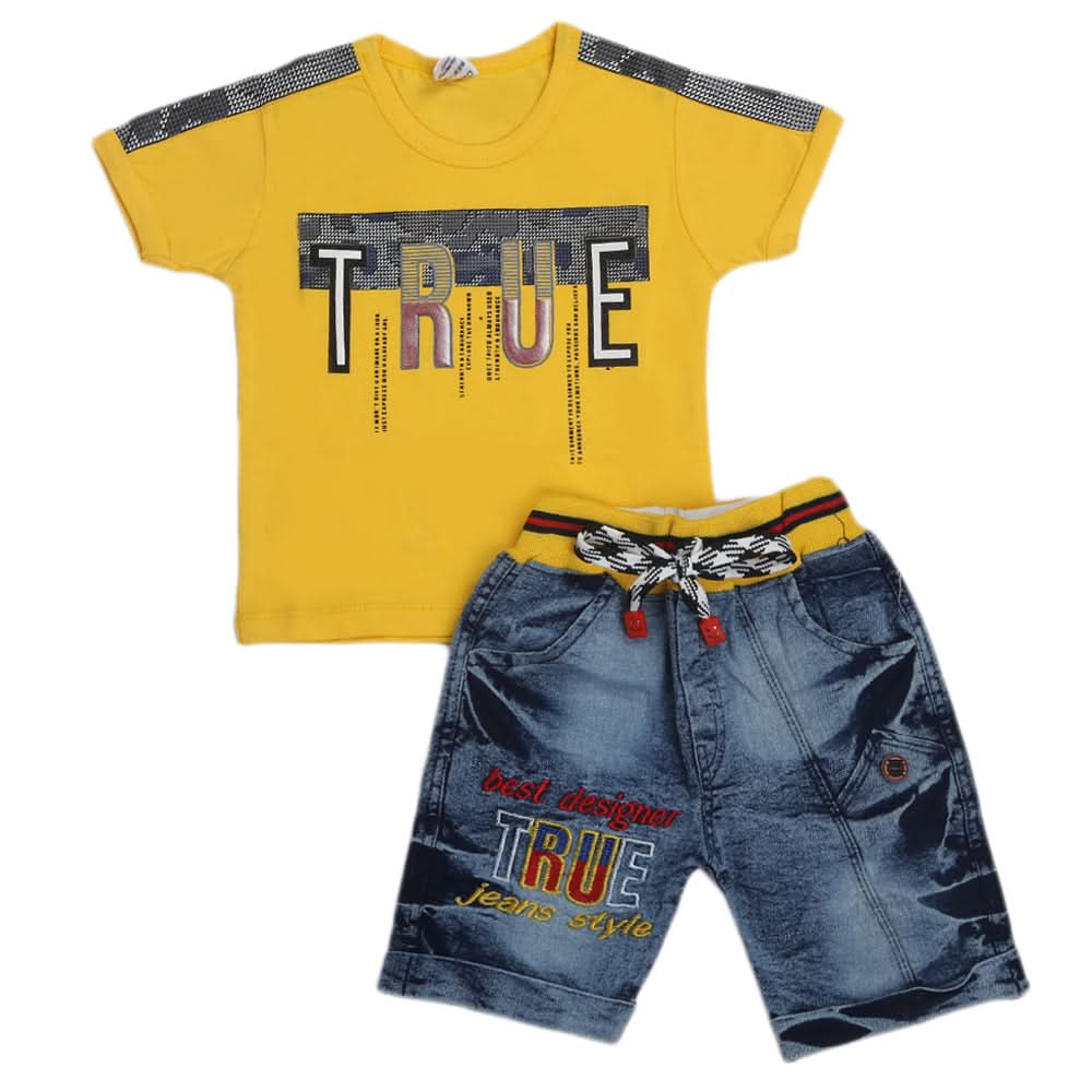 Boys Half Sleeves Denim Suit - Yellow, Kids, Boys Sets And Suits, Chase Value, Chase Value