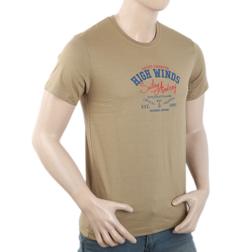 Men's Round Neck Half Sleeves T-Shirt - Beige, Men, T-Shirts And Polos, Chase Value, Chase Value