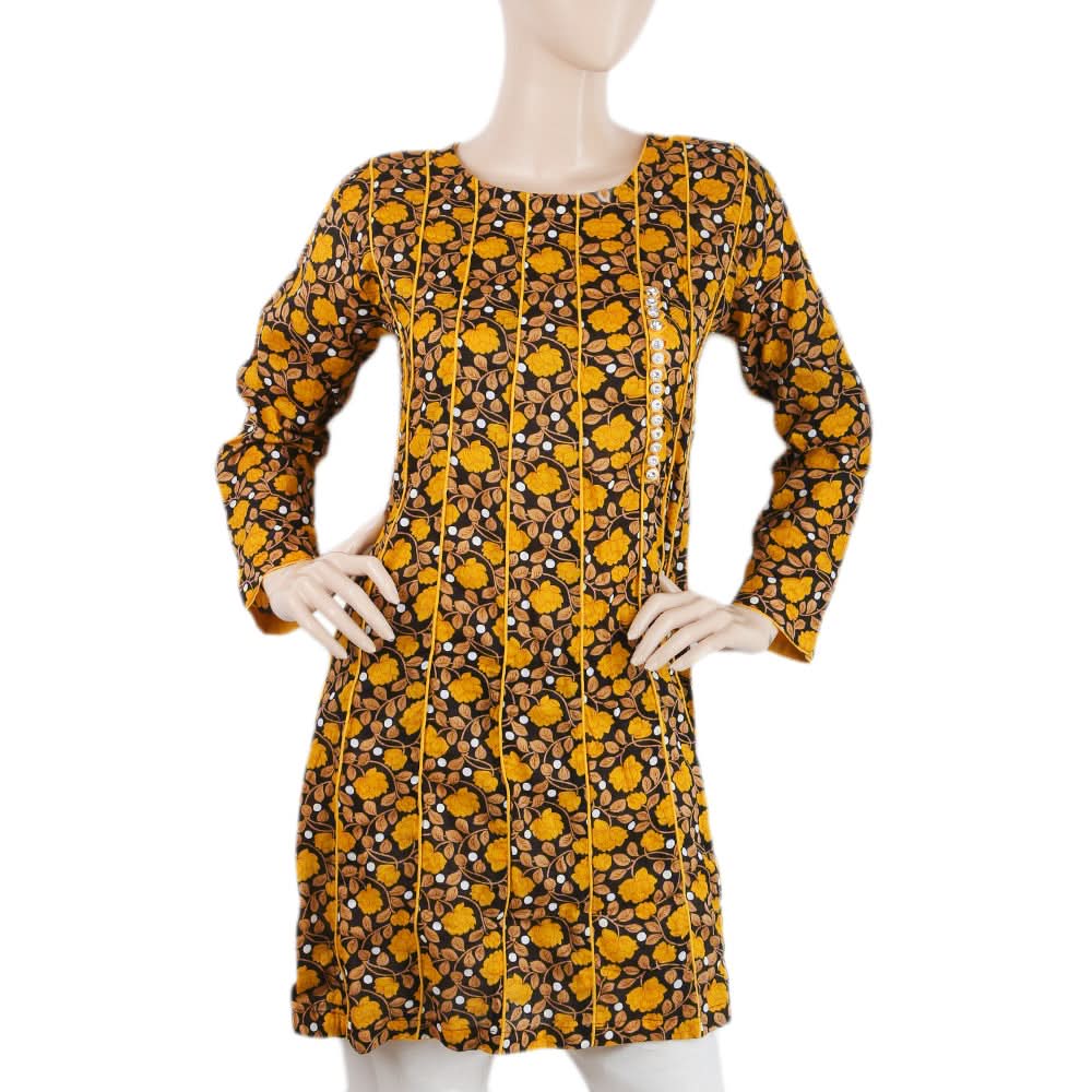 Women Printed Kurti WQB-5055-A - Yellow, Women, Ready Kurtis, Chase Value, Chase Value