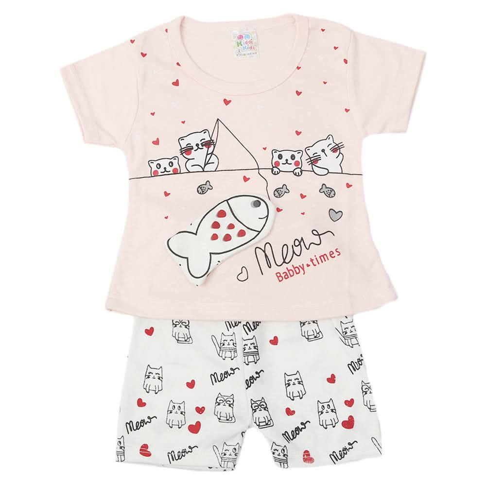 Newborn Girls Half Sleeves Suit - Peach, Kids, Newborn Girls Sets And Suits, Chase Value, Chase Value