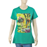 Women Half Sleeves Digital Print T-Shirt - Green, Women T-Shirts & Tops, Chase Value, Chase Value