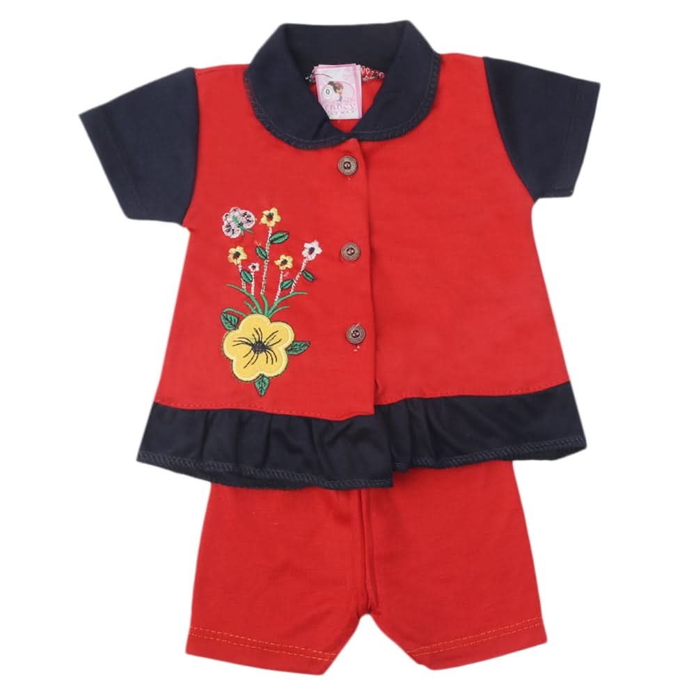 Newborn Girls Half Sleeves Suit - Red, Kids, Newborn Girls Sets And Suits, Chase Value, Chase Value