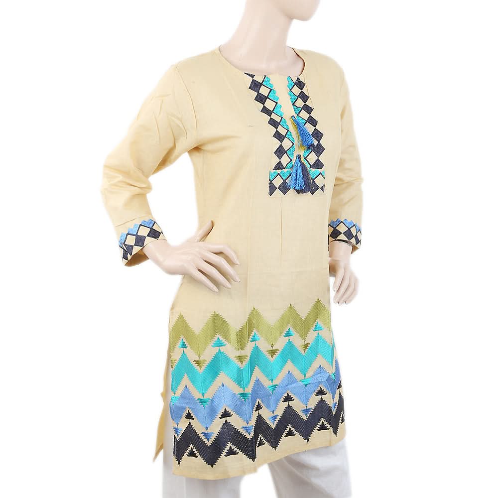 Women's Embroidered Kurti - Fawn, Women, Ready Kurtis, Chase Value, Chase Value