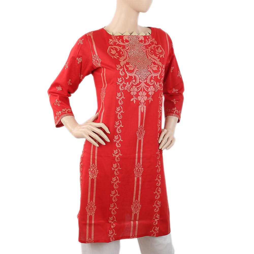Women's Printed Doriya Kurti - Red, Women, Ready Kurtis, Chase Value, Chase Value
