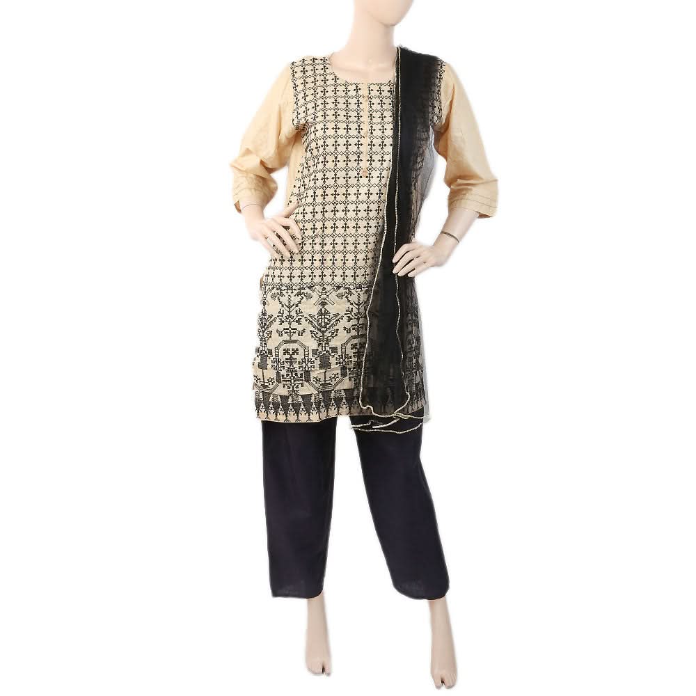 Women's Embroidered 03 Pcs Suit - Beige, Women, Shalwar Suits, Chase Value, Chase Value