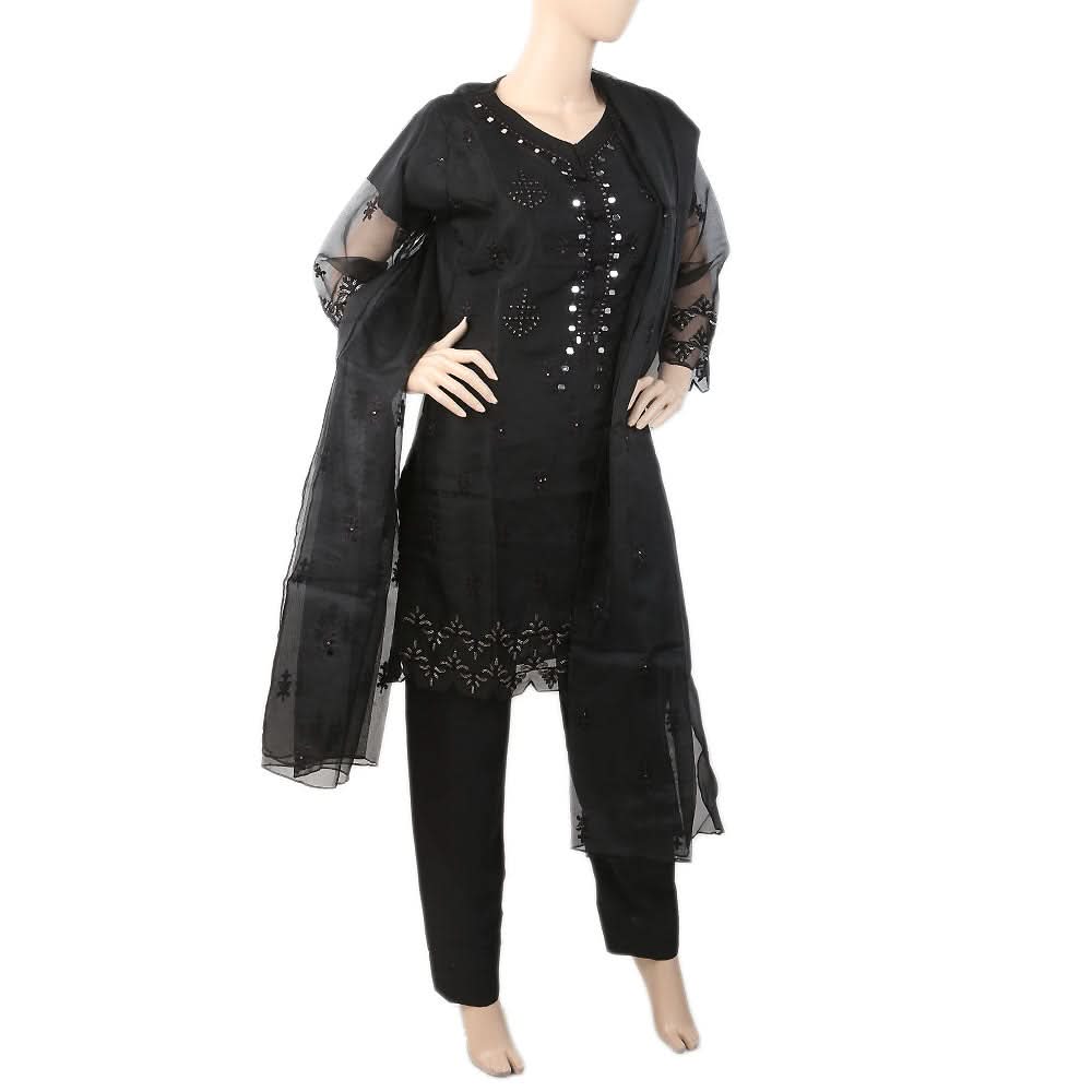 Women's Embroidered Fancy 03 Pcs Suit With Stone - Black, Women, Shalwar Suits, Chase Value, Chase Value